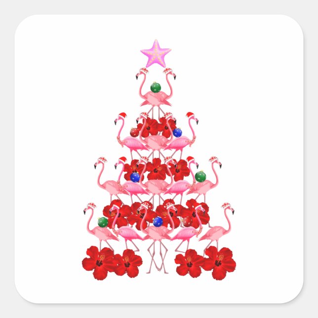 Santa Pink Flamingo Christmas Tree Square Sticker (Front)