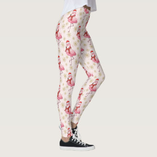 Santa Pink Flamingo Holiday Print Leggings