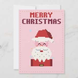 Santa Pink Pixel Art Christmas Card
