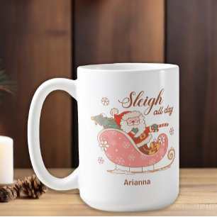 Santa Pink Sleigh All Day Christmas Coffee Mug