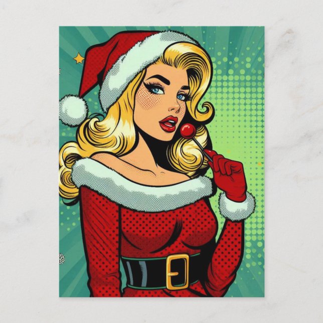 Santa Pinup: Pop Art Glam Holiday Postcard (Front)