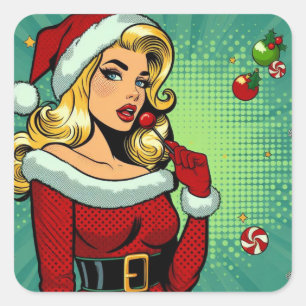 Santa Pinup: Pop Art Glam Square Sticker
