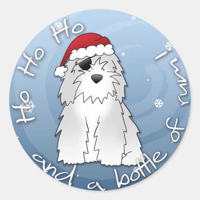 Santa Pirate Old English Sheepdog Classic Round Sticker (Front)