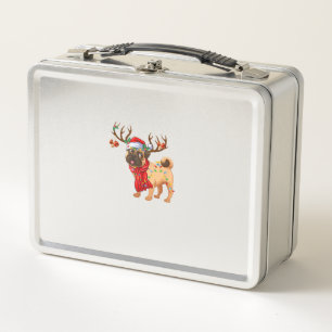 Santa Pitbull Christmas Tree Light Pajama Dog X-ma Metal Lunch Box