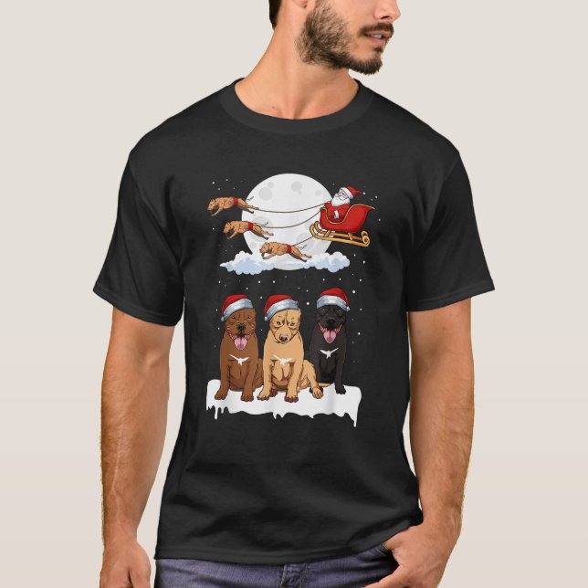 Santa Pitbull Reindeer Sleigh Christmas Pajama Dog T-Shirt (Front)