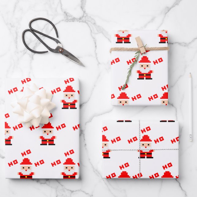 Santa Pixel Art 3 Wrapping Paper Sheet (Front)