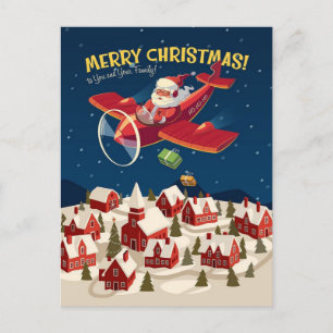 Santa plane christmas postcard