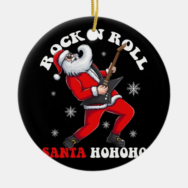 santa play guitar rock and rol ceramic tree decoration (Front)