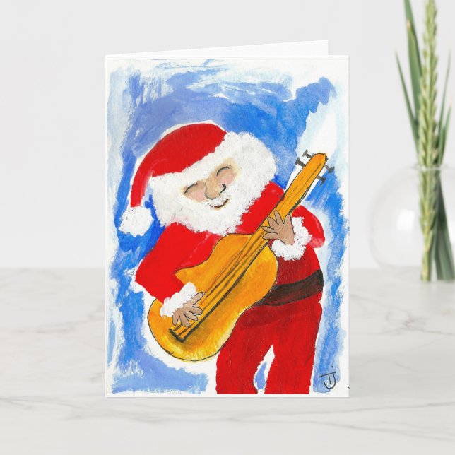 Santa Playin' Bass Holiday Card (Front)