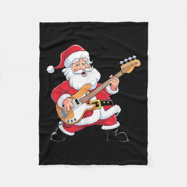 Santa Playing A B Guitar Xmas Christmas  Fleece Blanket (Front)