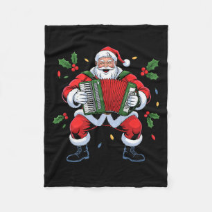 Santa Playing Accordion Funny Holiday Christmas Xm Fleece Blanket