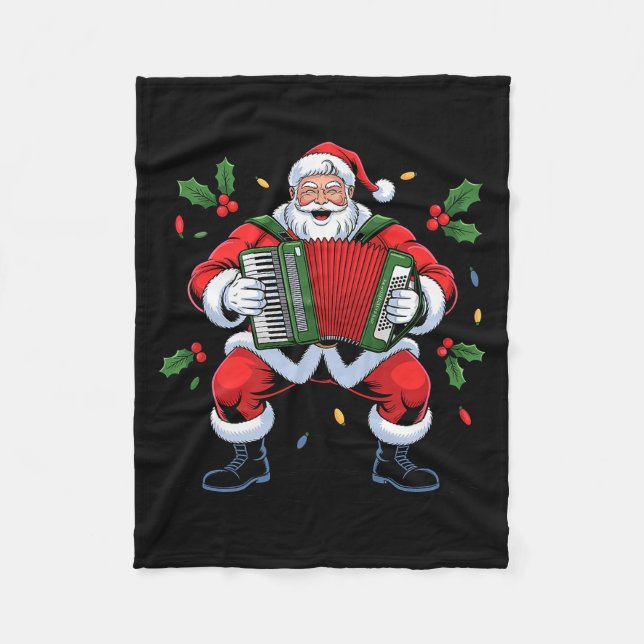 Santa Playing Accordion Funny Holiday Christmas Xm Fleece Blanket (Front)