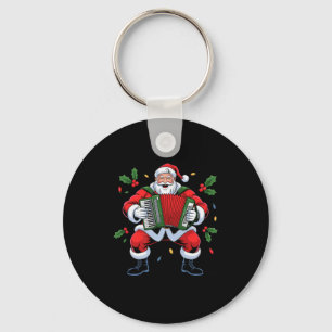 Santa Playing Accordion Funny Holiday Christmas Xm Key Ring