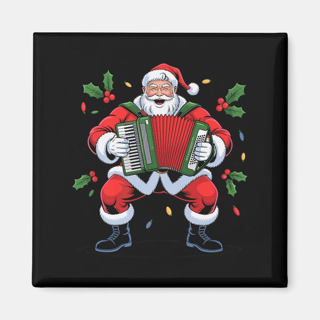 Santa Playing Accordion Funny Holiday Christmas Xm Magnet (Front)