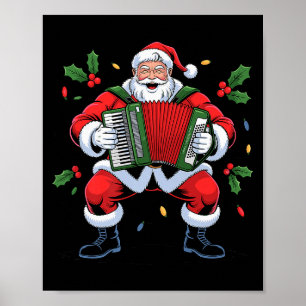 Santa Playing Accordion Funny Holiday Christmas Xm Poster