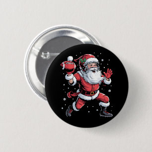 Santa Playing American Football Christmas  6 Cm Round Badge