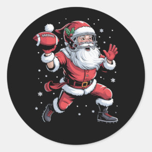 Santa Playing American Football Christmas  Classic Round Sticker
