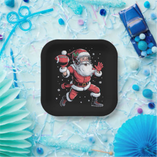 Santa Playing American Football Christmas  Paper Plate