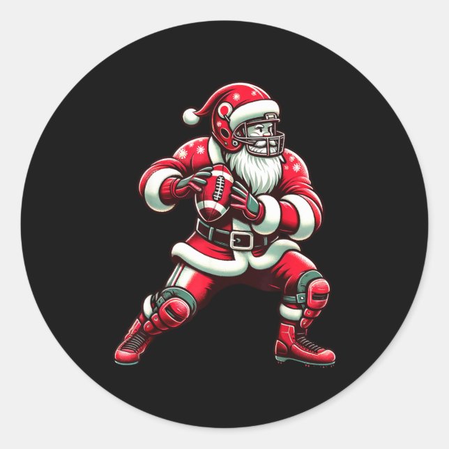 Santa Playing American Football Christmas Women Me Classic Round Sticker (Front)