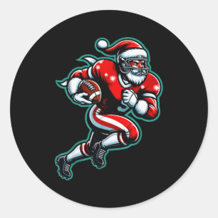Santa Playing American Football Christmas Women Me Classic Round Sticker