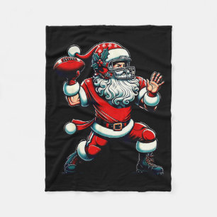 Santa Playing American Football Christmas Women Me Fleece Blanket