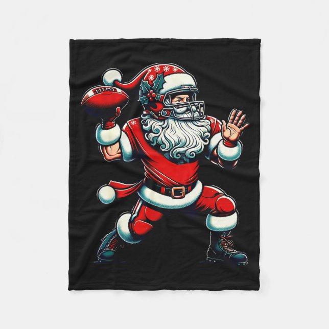 Santa Playing American Football Christmas Women Me Fleece Blanket (Front)