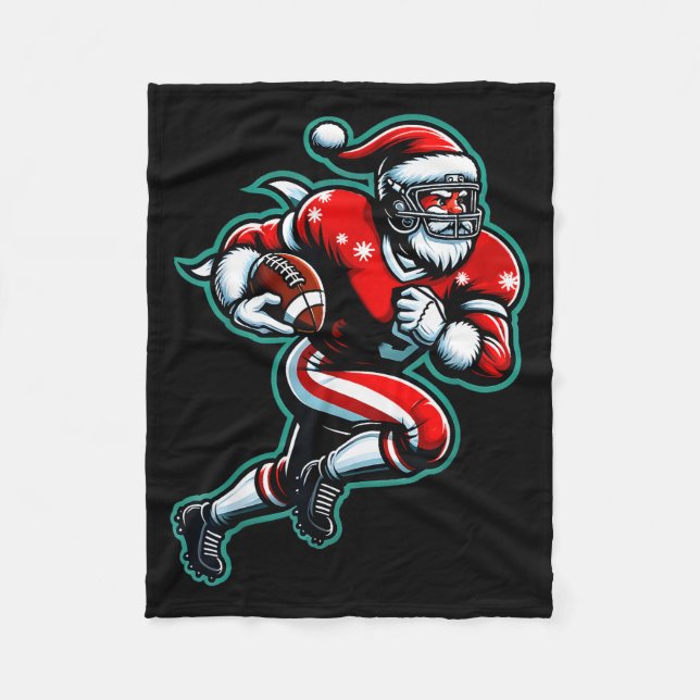 Santa Playing American Football Christmas Women Me Fleece Blanket (Front)