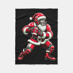 Santa Playing American Football Christmas Women Me Fleece Blanket