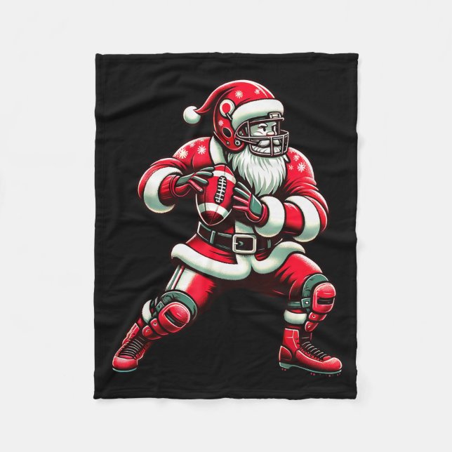 Santa Playing American Football Christmas Women Me Fleece Blanket (Front)