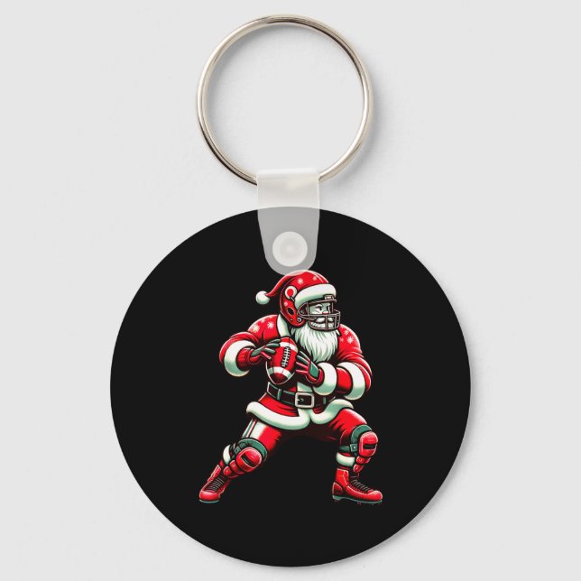 Santa Playing American Football Christmas Women Me Key Ring (Front)