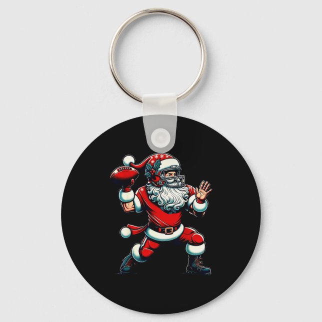 Santa Playing American Football Christmas Women Me Key Ring (Front)