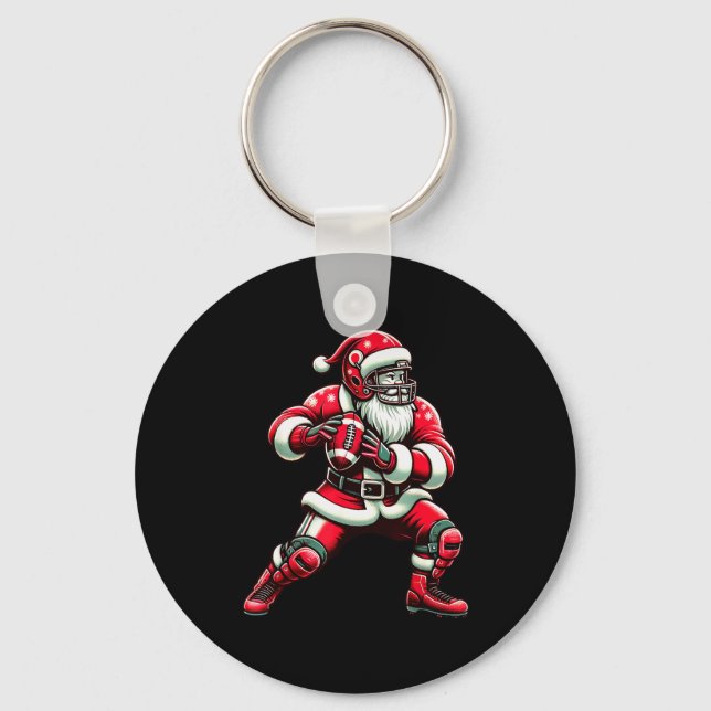 Santa Playing American Football Christmas Women Me Key Ring (Front)