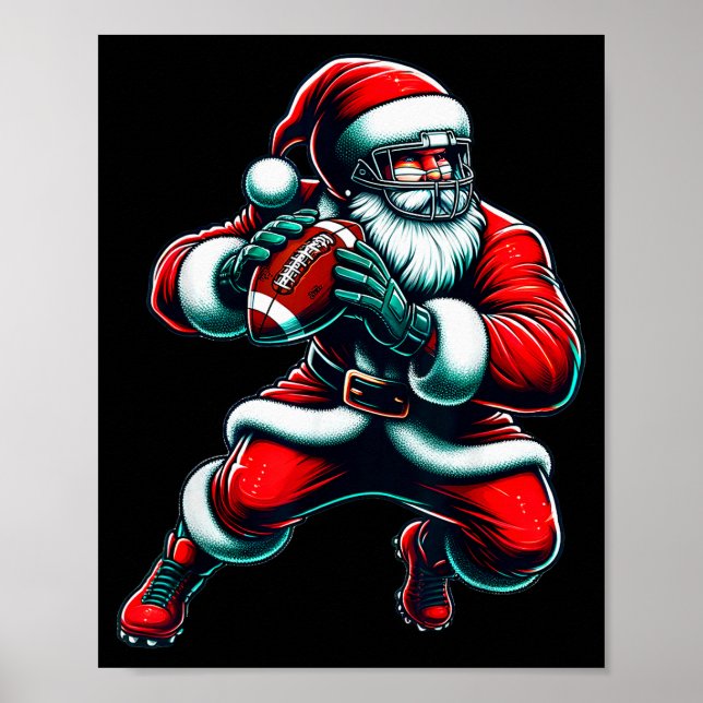 Santa Playing American Football Christmas Women Me Poster (Front)