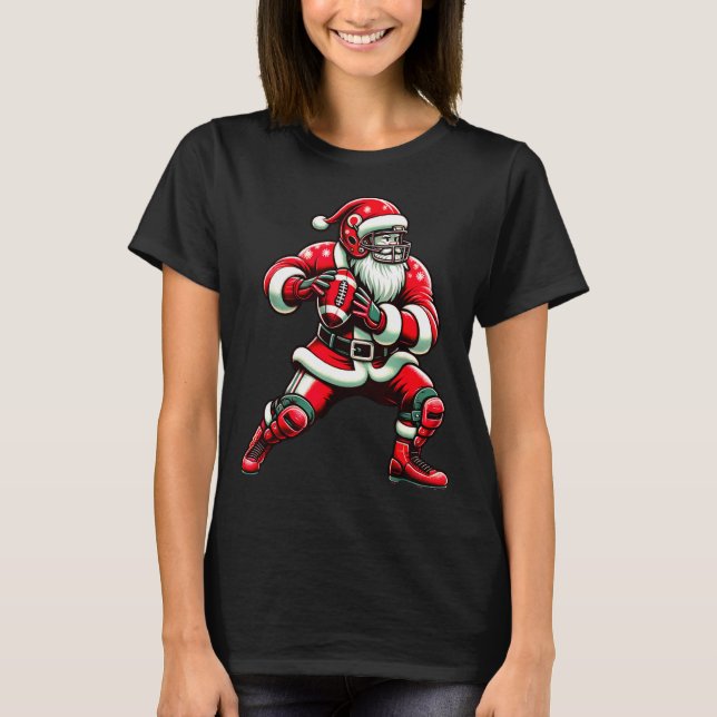 Santa Playing American Football Christmas Women Me T-Shirt (Front)