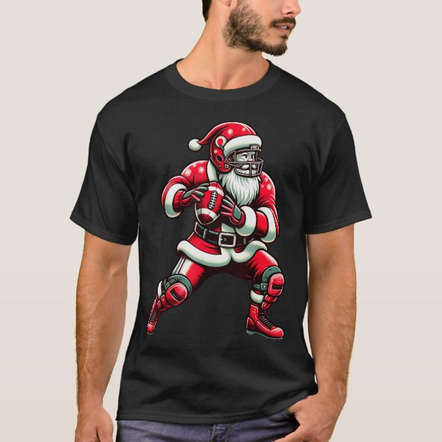Santa Playing American Football Christmas Women Me T-Shirt (Front)
