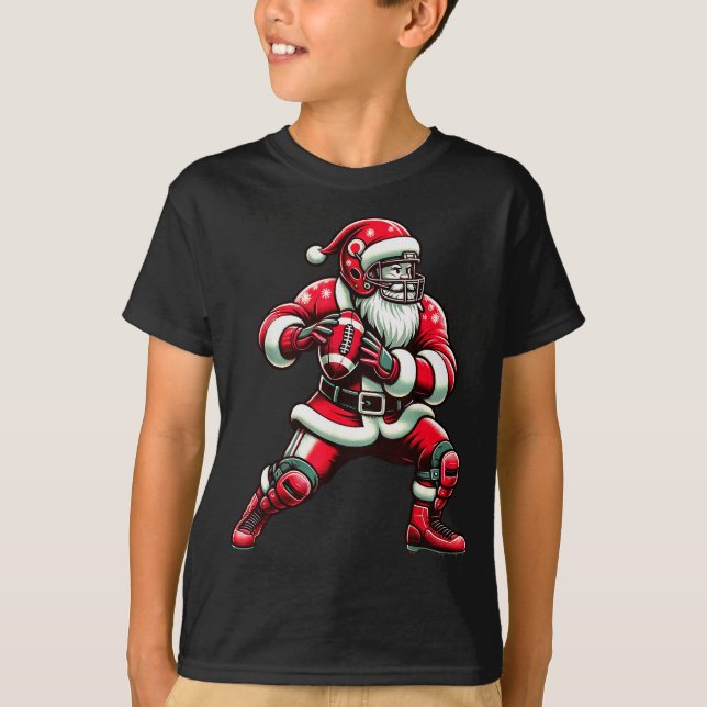 Santa Playing American Football Christmas Women Me T-Shirt (Front)