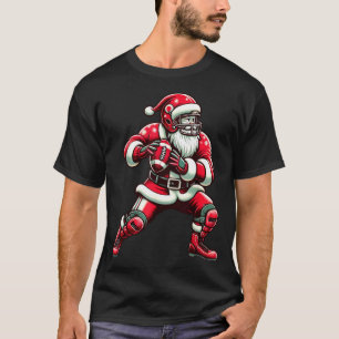 Santa Playing American Football Christmas Women Me T-Shirt