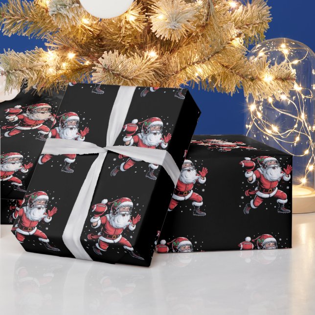 Santa Playing American Football Christmas  Wrapping Paper (Holidays)