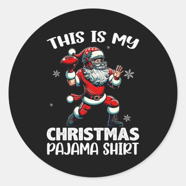 Santa Playing American Football, This Is My Christ Classic Round Sticker (Front)