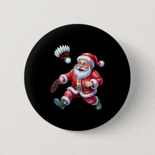 Santa Playing Badminton Funny Christmas Sport Love 6 Cm Round Badge