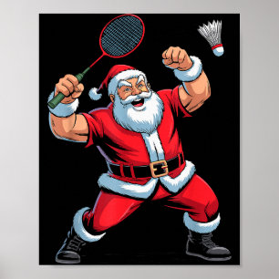 Santa Playing Badminton Funny Holiday Christmas Xm Poster