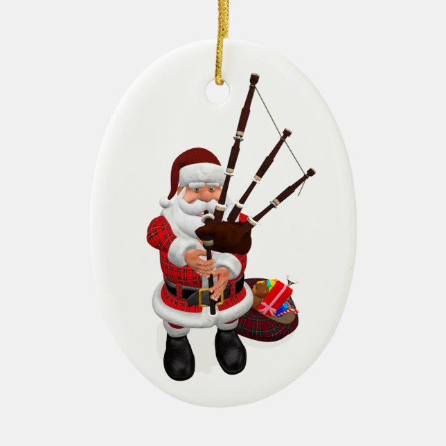 Santa Playing Bagpipes Ceramic Tree Decoration (Front)