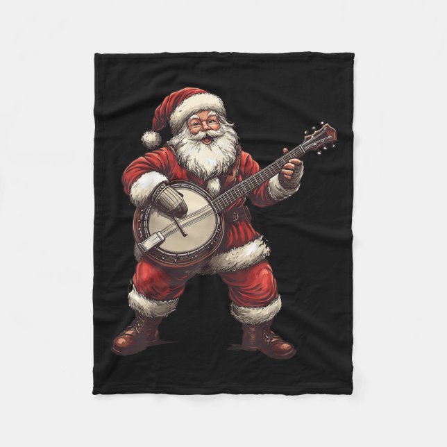 Santa Playing Banjo Funny Banjo Player Bluegr Chri Fleece Blanket (Front)