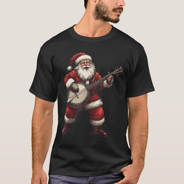 Santa Playing Banjo Funny Banjo Player Bluegr Chri T-Shirt (Front)