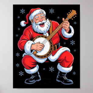 Santa Playing Banjo Funny Holiday Christmas Xmas P Poster