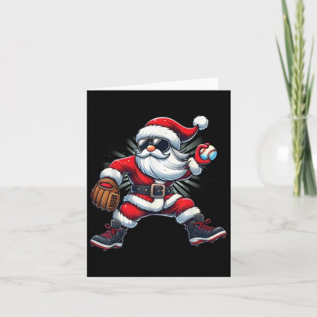 Santa Playing Baseball As Tcher Boys Kids Teens Ch Card (Front)