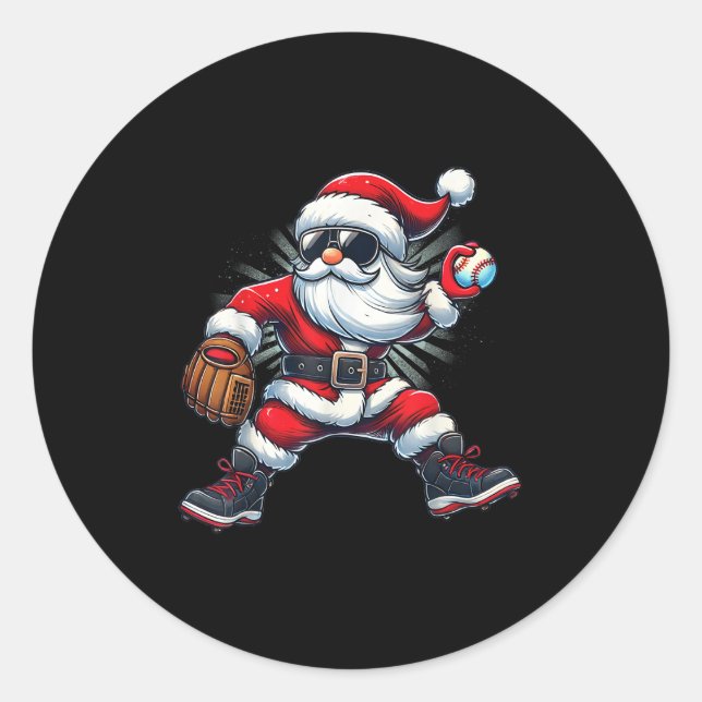 Santa Playing Baseball As Tcher Boys Kids Teens Ch Classic Round Sticker (Front)
