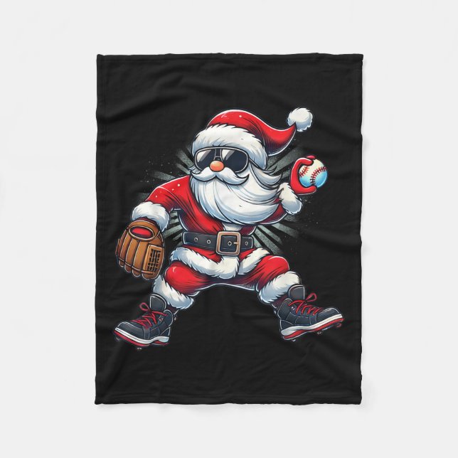 Santa Playing Baseball As Tcher Boys Kids Teens Ch Fleece Blanket (Front)