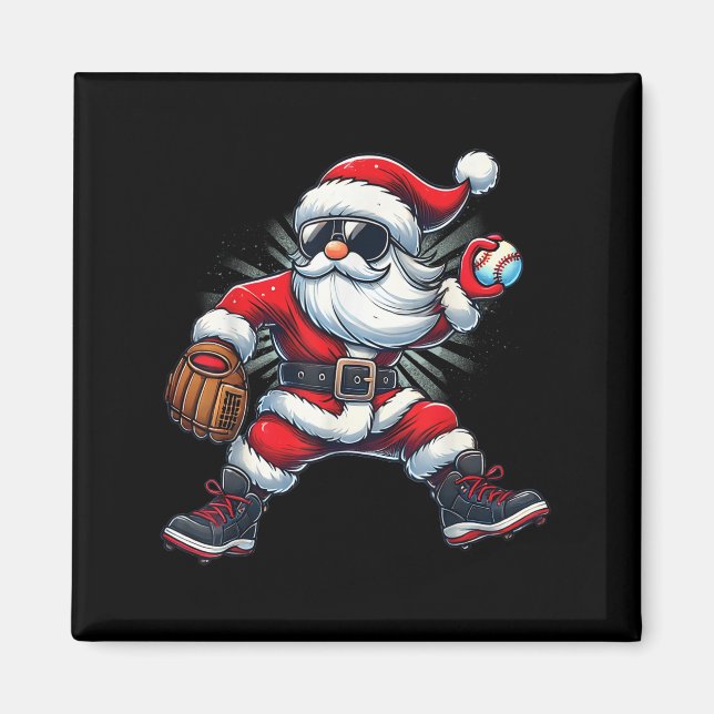 Santa Playing Baseball As Tcher Boys Kids Teens Ch Magnet (Front)