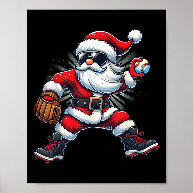 Santa Playing Baseball As Tcher Boys Kids Teens Ch Poster (Front)